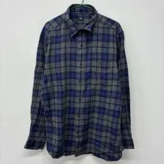 UNIQLO ネルシャツ チェック柄 ブルー グレー XL ▲33