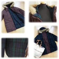 ＊SM2の2通り着用可♪ブラウン×BW柄のリバーシブル中綿入フード付きコート