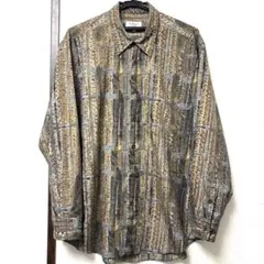 デザイン古着　長袖シャツ　抽象幾何学柄　アート柄　レトロ感　ヴィンテージ調