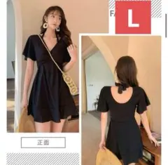 【着痩せ✨】オフショルダー Vネック ワンピース水着 ブラック　レディース　体型