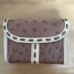 ダチョウ革 三つ折り財布 ブラウン