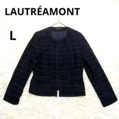 LAUTRÉAMONT ノーカラージャケット ネイビー系 ツイード
