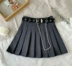 チェーン付きベルト ミニスカート グレー