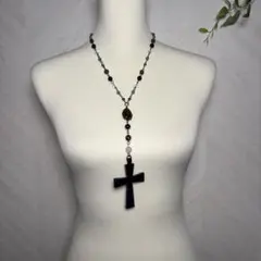 フェアリーグランジy2kカメオ十字架ウッド天然石ロザリオネックレス