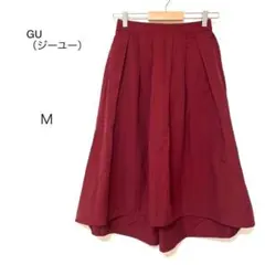 【GU】ボルドー フレアスカート アシンメトリー　ウエストゴム　オールシーズンM
