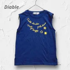 Y5206【ディアブル】ノースリーブTシャツ ロゴプリント 綿100 ネイビー