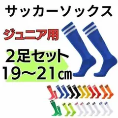 【2足セット】サッカーソックス　19～21　高学年　ジュニア　青×白　フットサル