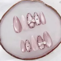 359♡ネイルチップ ワンホン フレンチガーリー マグネット　春ネイル リボン