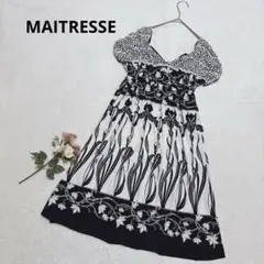 メトリーゼ バックリボン 花柄 膝丈ワンピース Aライン Vネック フェミニンのサムネイル