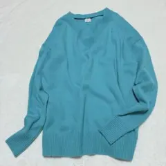 グリーンレーベル　ウールVネック プルオーバー ニット ウォッシャブル　ブルー系
