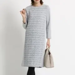 極美品 クードシャンス ツイードニットワンピース 切り替え 【M】