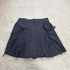 ダークグレー プリーツスカート リボン付き