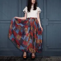 80's USA VINTAGE アメリカ古着お花柄パッチワークインド綿スカート