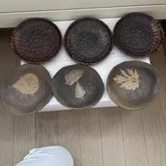 木製葉模様皿6枚セット
