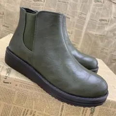 新品★レディース★23.5cm★撥水 軽量 サイドゴアブーツ 緑 9782
