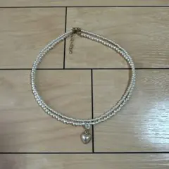 ハートチャーム付き　二重パールネックレス