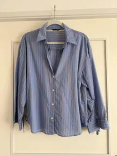 ZARA ストライプ柄 長袖シャツ ブルー Lサイズのサムネイル