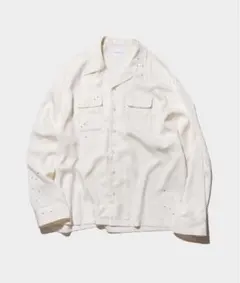 ラインストーンレーヨンオープンカラーシャツ　Camphor wood