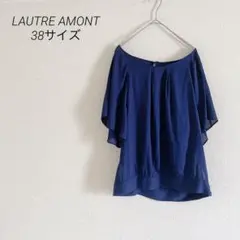 LAUTRE AMONTネイビー 半袖トップス 袖フレア 透け感 38のサムネイル