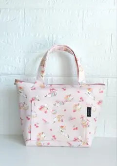 ハンドメイド30cmファスナートートバッグ　シマエナガスイーツピンク