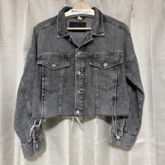 【美品】エイチアンドエム　グレー クロップドデニムジャケット Mサイズ