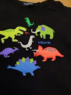 klädkåp 恐竜プリント半袖 Tシャツ 100センチ 黒 刺繍