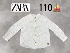 ZARA kids ザラキッズ⭐︎船 折り紙 柄シャツ⭐︎男の子 ホワイト白 110