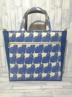 おすわりネコちゃん【両面外ポケット付ミニトート(底板付)】ハンドメイド