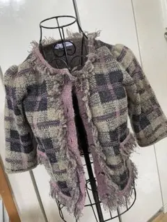 ZARA チェック柄ニットノーカラージャケット