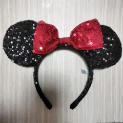 ミニーマウス スパンコールカチューシャ 黒赤
