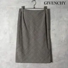 GIVENCHY チェック　後スリット ウールタイトスカート　38 N3123のサムネイル