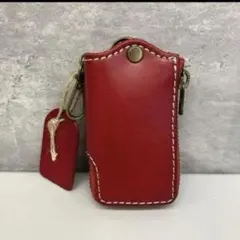 ■5連 レザーキーケース スマートキーケース キーリング 本革 牛革 レッド