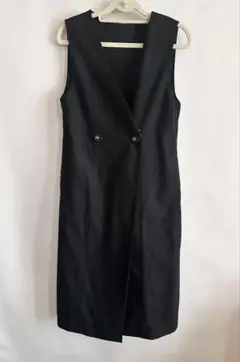 綿麻ロングジレ ブラック