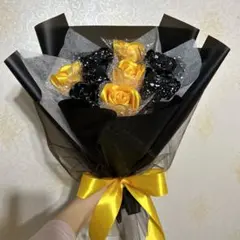 9本黒黄バラブーケ　枯れない薔薇 プレゼント お祝い　好きな人へ