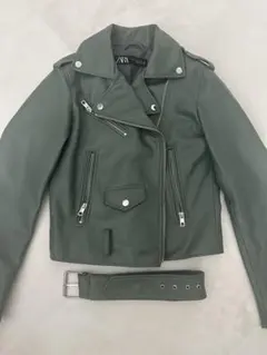 ZARA グリーン ライダースジャケット XS