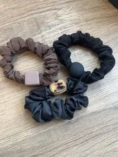 シュシュ3点セット（ブラウン・ブラック）