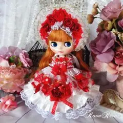 ロリータロマンス 薔薇の花園 スウィートレッドフェアリーのフリルドールドレス5P