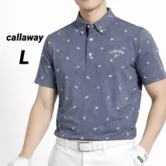 callaway ポロシャツ メンズ L グレー ロゴ刺繍 ゴルフウェア 鹿の子