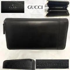 【良品】GUCCI マイクロGG ラウンドファスナー　256439 レザー 黒
