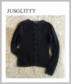 JUSGLITTY カシミヤ混ウール クルーネックカーディガン＊サイズ2 黒