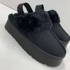 新品★レディース★Lサイズ★ムートン サボ 厚底サ サンダル 黒 600