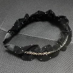 ベロア ストーン カチューシャ ヘアバンド 黒 新品未使用