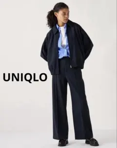 UNIQLO ブラッシュドジャージーワイドパンツ　ネイビー　XL