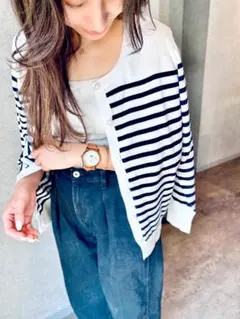 【BURROWS&SUN】ボーダー カーディガン ホワイト ネイビー 新品未使用