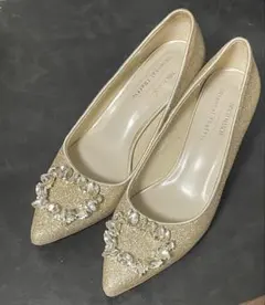 ORiental TRaffic ビジュー付きゴールドパンプス7cm