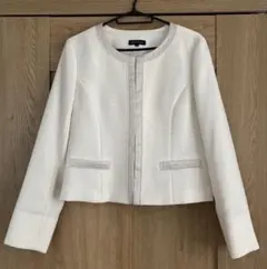 ESPRITMUR ホワイト ノーカラージャケット ツイード　11