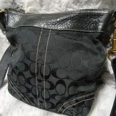 COACHコーチキャンバスレザーショルダーバックブラック