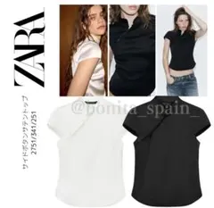 【ZARA】 S ●＃サイドボタンサテントップ● ブラック 2751/341のサムネイル