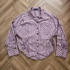 ZARA ピンク×ブラウン　チェック柄 長袖シャツ M