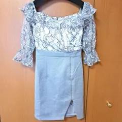 【新品】【JEWELS】グレー フリル袖 キャバドレス ビジュー付き